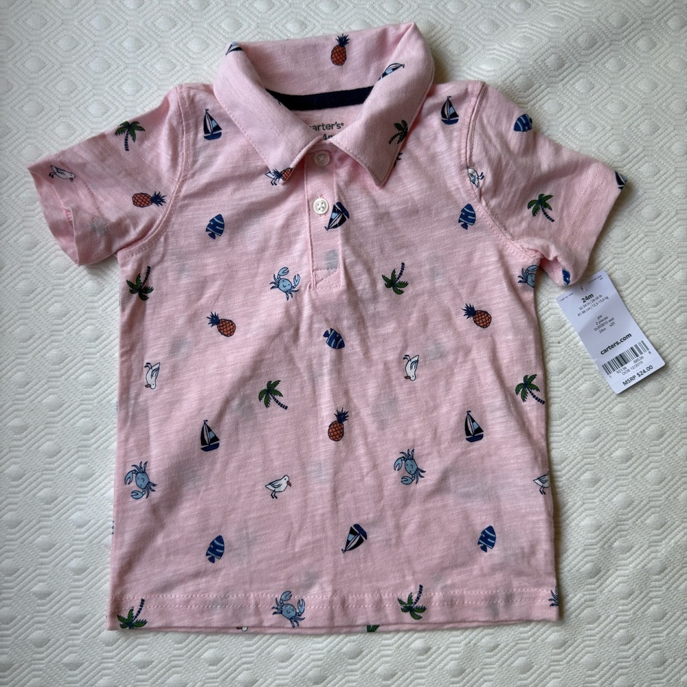 Carter's Light Pink Polo with Nautical Prints